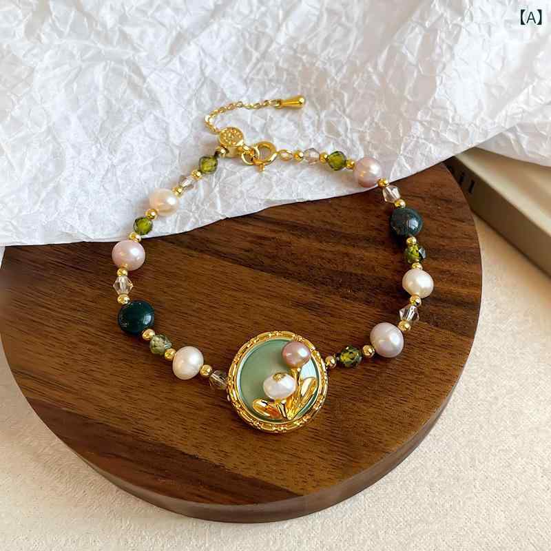 ブレスレット レディース 天然石 水晶 カラー パール 手編み チャイナ風 個性派 春夏 アクセサリー ファッション ジュエリー ハンドメイド カラフル ストーン ビーズ ウィメンズ 夏向け 軽やか 日常使い
