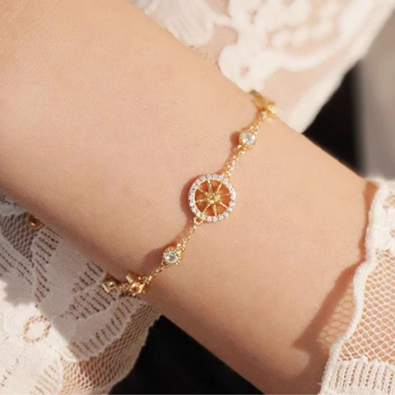 ブレスレット レディース 高級感 ファッション 八芒星 羅盤 モチーフ 純銀 欧米スタイル 気質 トレンド 防水 アクセサリー ハンドチェーン 女性用 ジュエリー シルバー 手元飾り スタイリッシュ 洗練