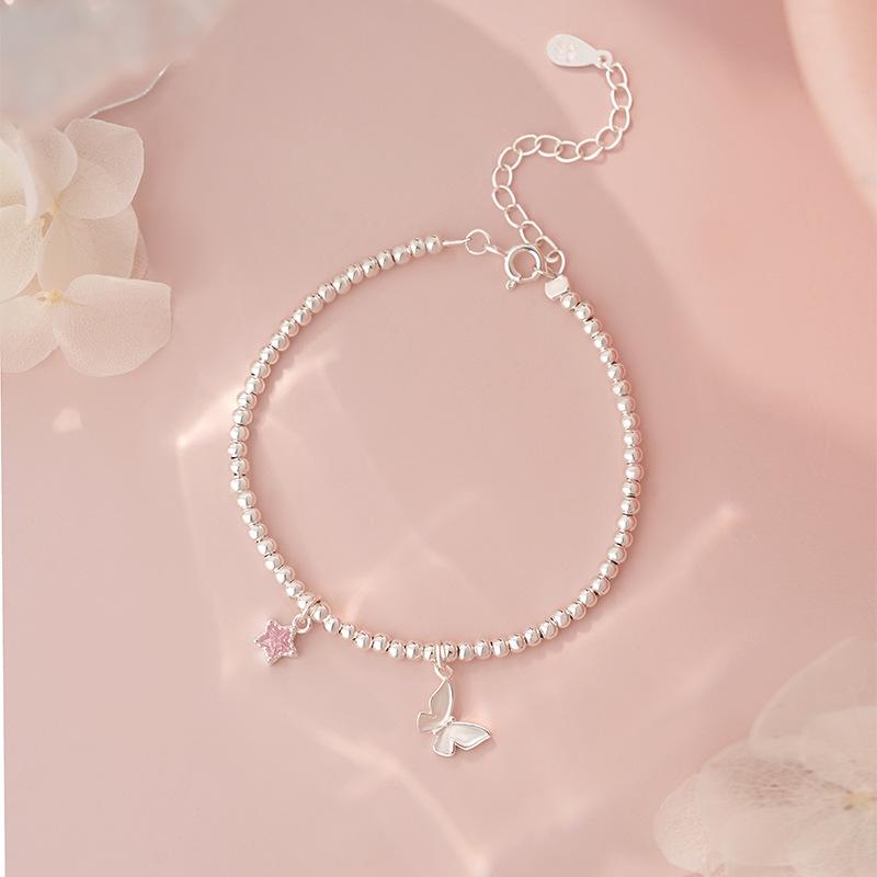 ブレスレット レディース 純銀 蝶 星 プリンセス 韓国風 かわいい ファッション アクセサリー 手元 華奢 繊細 日常使い ギフト ジュエリー モチーフ チャーム スタイリッシュ 女性向け トレンド シンプル 輝き 装飾 手首 アクセント コーディネー