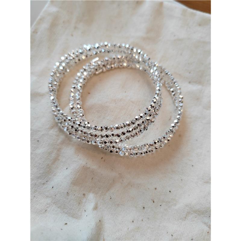 シルバーブレスレット 男女兼用 純銀 小粒銀 弾力手環 形状記憶ビーズ 手首アクセサリー ユニセックス 軽量 日常使い