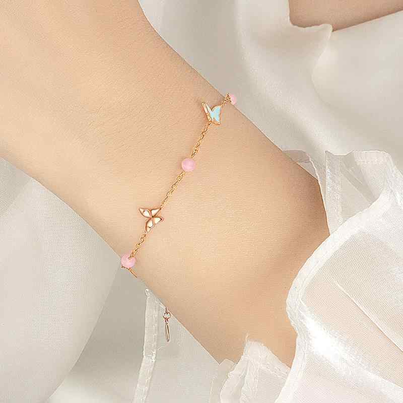 Pink - ブレスレット レディース 925シルバー 蛍光色 蝶モチーフ 光る 高級感 純銀 アクセサリー ジュエリー 女性用 かわいい デザイン 腕輪 チェーン 日常使い デート用 発光