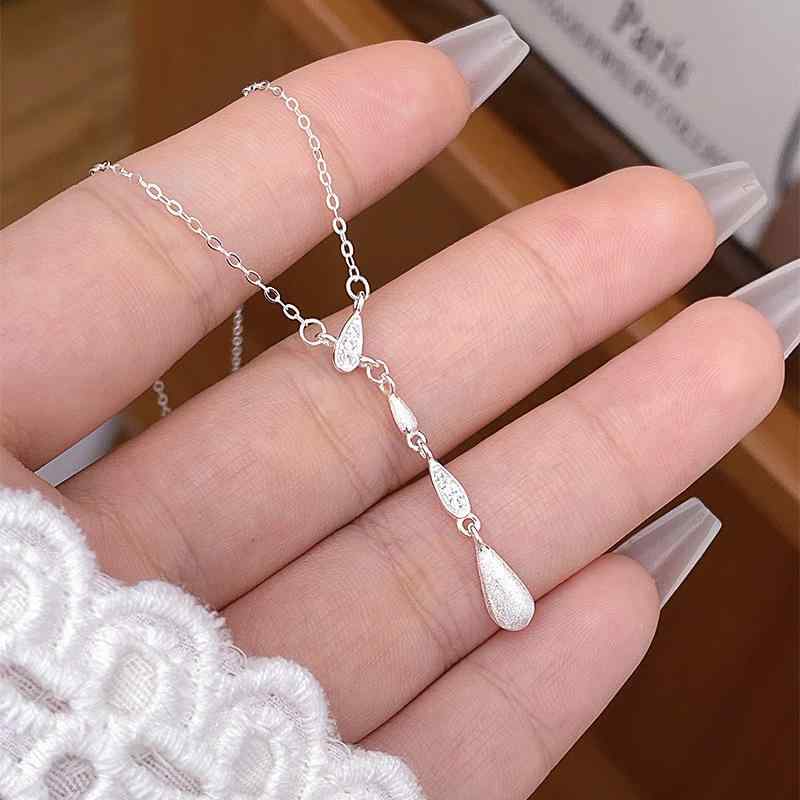 ネックレス レディース 925シルバー 水滴 タッセル ミニマリスト 高級感 小衆 マット仕上げ ブラシ仕上..