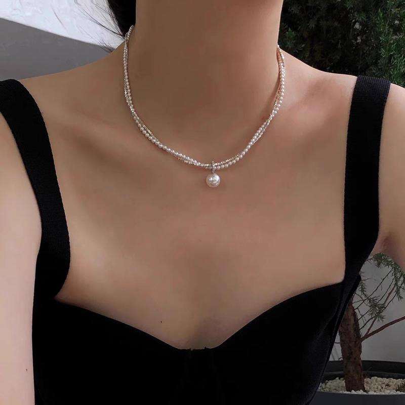 Necklaces, Braclets - ネックレス レディース 二層 巻き付き パール 鎖骨チェーン 高級感 軽奢 セーター 対応 シルバー アクセサリー 重ね付け デザイン 細工 ジュエリー レイヤード スタイリッシュ 日常使い ギフト アイテム