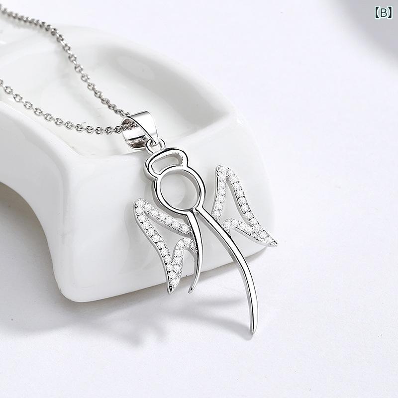レディース 純銀 ネックレス 天使の翼 ペンダント シンプル デザイン 鎖骨チェーン ファッション アクセサリー 微細 装飾 百搭 コーディネート 日常使い ジュエリー