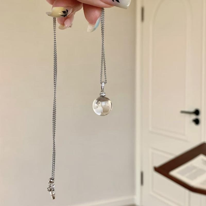 ネックレス レディース 白水晶 ボール 鎖骨 高級感 純銀 シルバー デザイン チェーン アクセサリー ジ..