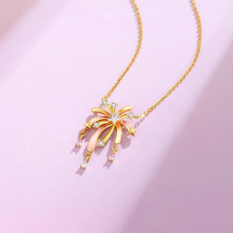 レディース ネックレス 花火モチーフ エナメル加工 煙花デザイン 純銀 鎖骨チェーン 高級感 国風 ロマ..