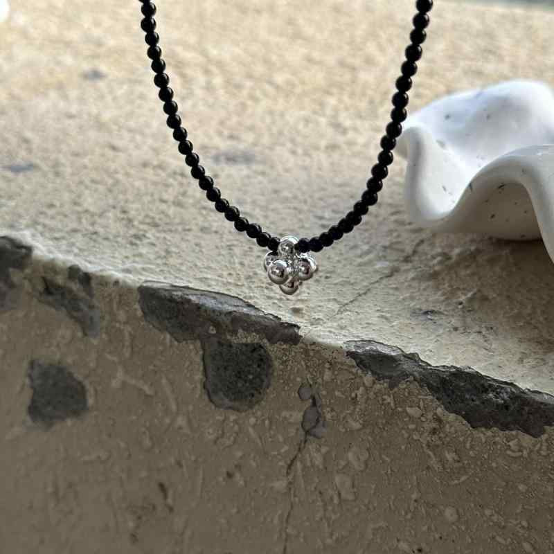 ネックレス レディース 純銀 黒オニキス 串珠 復古 シンプル デザイン 韓風 鎖骨チェーン 日常使い ア..