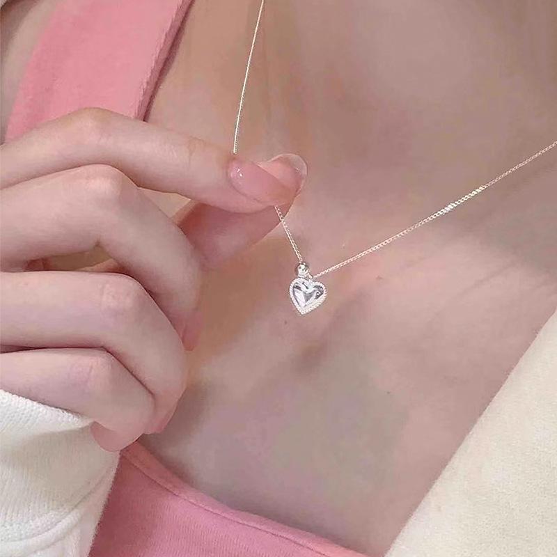 Rakuten - ネックレス レディース 925シルバー ハート形 ビーズチェーン 鎖骨ライン 韓国風 かわいい レース 心形 上品 高級感 個性的 アクセサリー ジュエリー 女性用 シンプル スタイリッシュ 日常使い ギフト向き