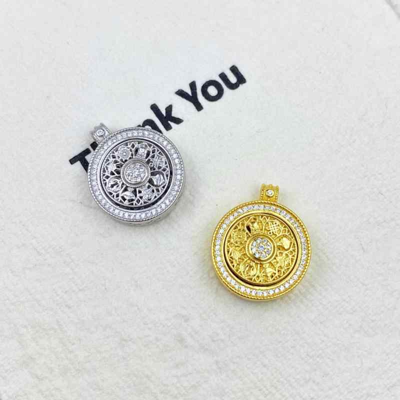 Other , Materials - ペンダント ネックレス 男女兼用 純銀 925 古風 回転 八宝羅針盤 透かし彫り ジルコニア インセット レトロ DIY アクセサリー シルバー 風水 アイテム 装飾 チェーン