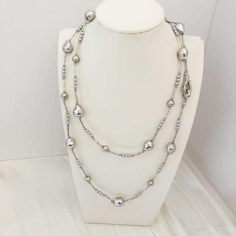 ネックレス レディース クールカラー系 人工バロックパール ロングチェーン 満天星 デザイン 二重鎖骨 ..