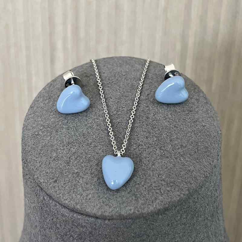 ネックレス レディース 春夏 925シルバー ミルクブルー 霧青 ハート型 滴り釉 かわいい 韓国風 鎖骨チ..