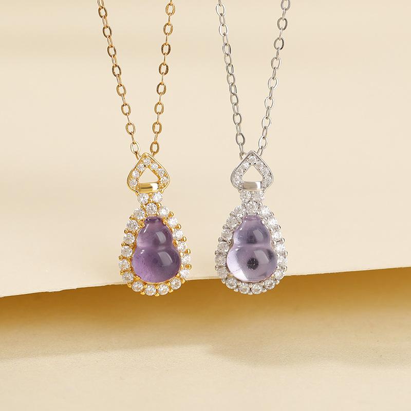 中式ペンダント 天然アメジスト ひょうたん ハート形 純銀 アクセサリー シルバー チャーム ラッキーア..