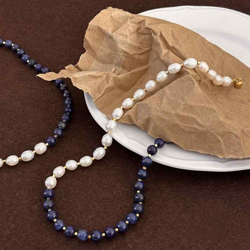ネックレス レディース ラピスラズリ ビーズ 春夏 通勤 ビジネス カジュアル レトロ クラシック ヴィン..