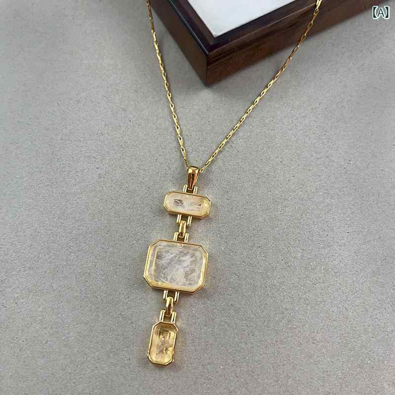 レディース四角水晶ペンダントネック...