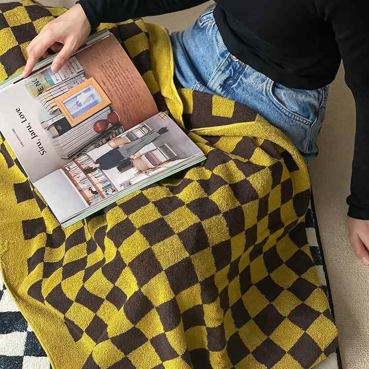 チェック柄 浴巾 バスタオル 大毛巾 ラップタオル 男女兼用 純綿 コットン 超吸水 家庭用 入浴用 洗澡..