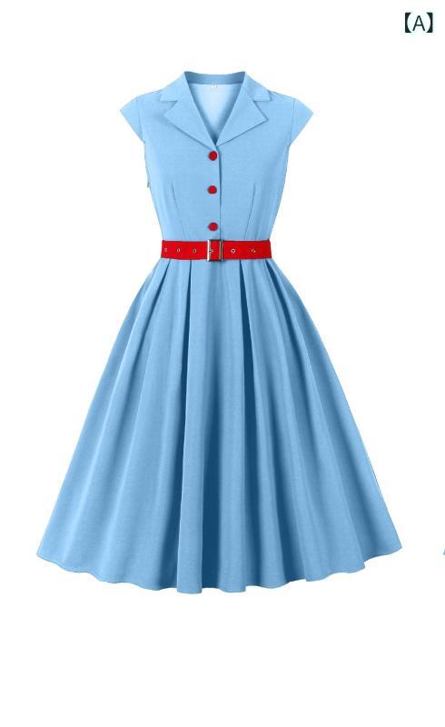 レディース ワンピース 春夏 ノースリーブ プリーツ レトロ テーラードカラー 収腰 香港風 エレガント 軽量 通勤 デート ハイウエスト スタイリッシュ フェミニン デザイン 膝丈 フレア スカート スタイル