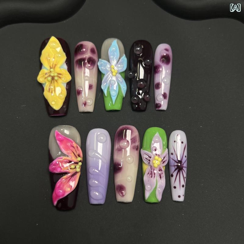 ネイルステッカー レディース トロピカル 立体フラワー コントラストカラー グラデーション 高級感 彫..
