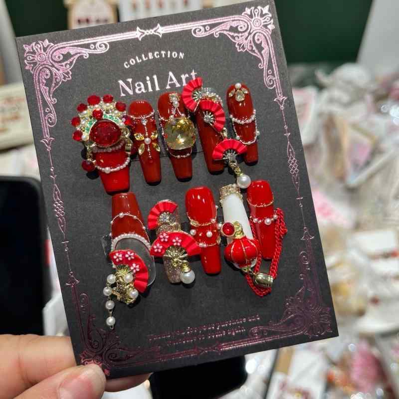 ネイルシール レディース お正月 京劇 刀馬旦 デザイン パール 扇子 モチーフ 国風 トレンド ラッキーアイテム 手作り ステッカー 指甲 貼片 喜庆 発財 手工 美甲 国潮 珍珠