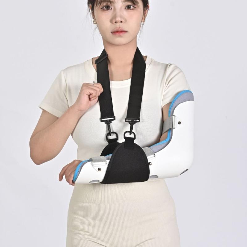 肘関節固定サポーター 男女兼用 長さ調整式 透気性素材 前腕吊り帯付き 肘トレーニング用 腕固定護具 スポーツ リハビリ 快適装着 軽量設計 通気メッシュ