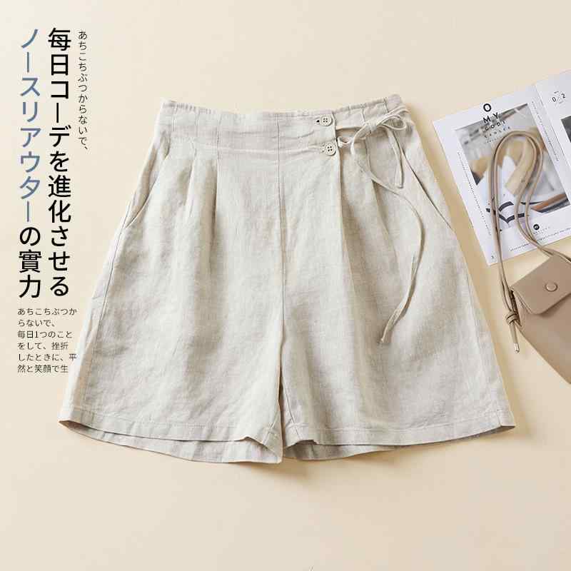 レディース ショートパンツ ハーフパンツ ワイドパンツ リネン混 綿麻 5分丈 ゆったり 大きいサイズ 細見え 体型カバー 楽ちん カジュアル レトロ ヴィンテージ風 薄手 ボトムス 夏