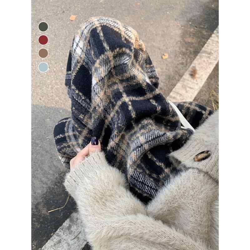Ladies Wear - ワイドパンツ レディース レトロ チェック柄 秋冬 落ち感 ハイウエスト カジュアル ロング丈 厚手 ストレート 裏地フリース 暖か 通勤 デイリー ゆったり シルエット 膝下丈 ウエストゴム ポケット付き