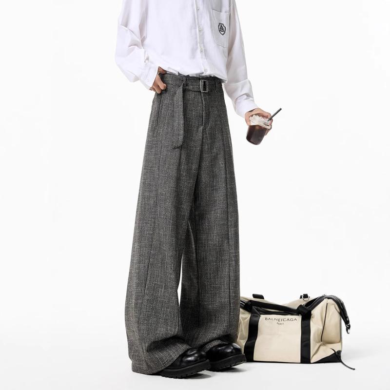 Bottoms - メンズ スラックス ワイドレッグパンツ ゆったり オーバーサイズ スリム見え クラシック風 テクスチャー柄 春秋 カジュアル ビジネス