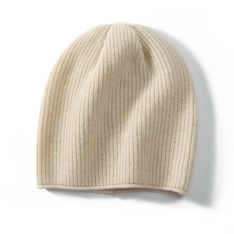 ニット帽 レディース 秋冬 カシミヤ 100% 純山羊毛 暖か 保温 万能 カジュアル リブ編み コーディネート 日常使い ヘッドウェア アクセサリー 防寒 柔らか 軽量 ベーシック スタイル