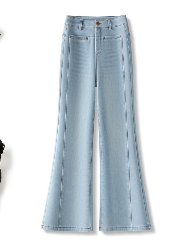 秋冬 レディース デニムパンツ ジーンズ スリム スタイリッシュ 保温 暖か 加厚 厚手 微フレア フレアパンツ ロングパンツ コットン 綿 通勤 通学 カジュアル