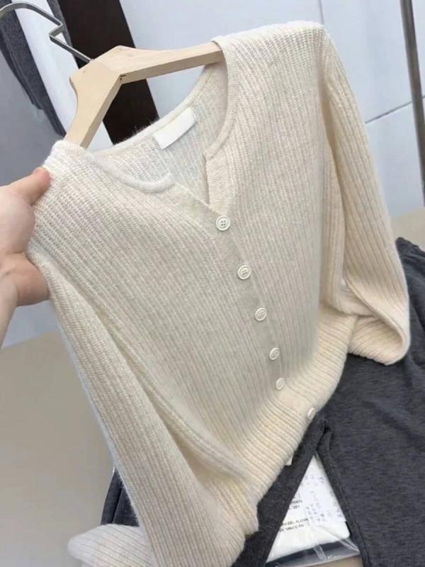 カーディガン レディース ウール ニット 単色 クルーネック 前開き 春秋 コーディネート しやすい アウ..