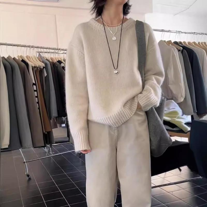 ニットセーター レディース 秋冬 韓国風 ゆったり ラフ クルーネック 100%ウール 柔らかい もちもち ベ..