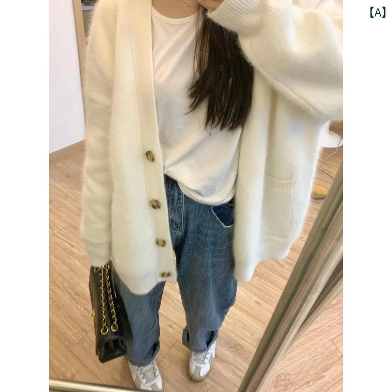カーディガン レディース グレー 羊毛100% 中長丈 秋冬 ゆったり リラックス風 ニ...