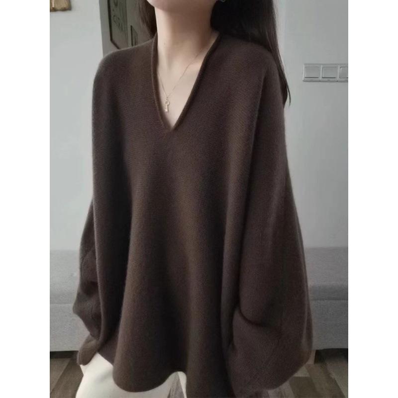 ニットセーター レディース 秋冬 ブラック 羊毛 プルオーバー クルーネック ゆったり ワイドシルエット リラックス フレンチ カジュアル ルーズ トップス レイヤード