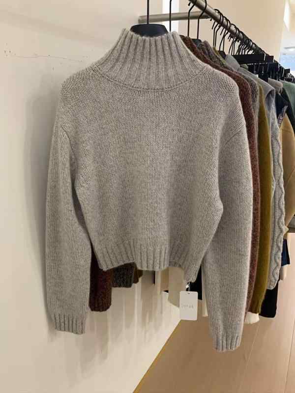 レディース 秋冬 ニットセーター ルーズ ショート丈 高ネック カシミヤ混 厚手 小柄対応 ウール インナ..