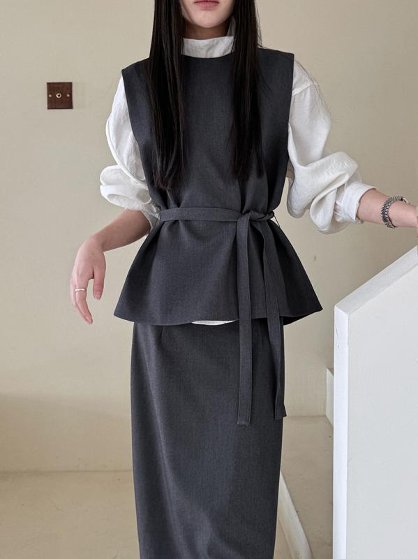 レディース セットアップ ジレ ベスト スカート 2点セット フレンチスタイル スーツ風 上品 きれいめ 通勤 オフィス ビジネス カジュアル 大人カジュアル 秋