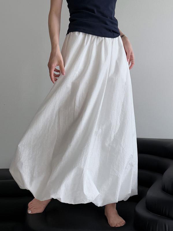 レディース バルーンスカート Aライン ハイウエスト コクーンシルエット 通気性 綿素材 涼しい 韓国ファッション シンプル ナチュラル 上品 きれいめ カジュアル 大人可愛い 春夏