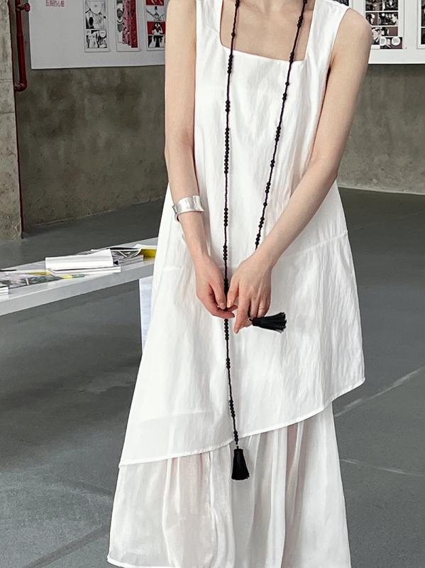 レディース ワンピース フィッシュテール マーメイド ノースリーブ オーガンジー 切り替え ドッキング レイヤード風 異素材 ジャンパースカート 上品 高見え フェミニン きれいめ 大人可愛い 韓国ファッション お呼ばれ パーティー 春 夏