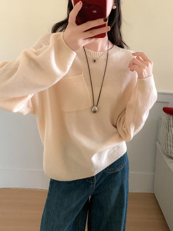 ・性別: 女性・スタイル: プルオーバー・シルエット: ルーズ・着丈: ミドル(50-65cm)・襟型: クルーネック・袖型: 通常袖・袖丈: 長袖・厚み: 中厚・加工: パッチワーク・素材: ウール95%以上・色: グレー,ベージュ・サイズ: L,XL