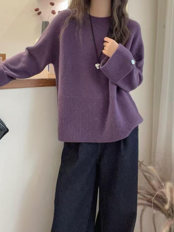 ニットセーター レディース 秋冬 ゆったり クルーネック ウール 柔らか素材 ルーズフィット トップス ソフトタッチ 暖か 日常使い レイ..