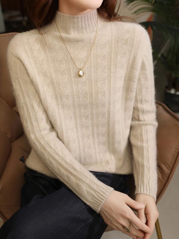 秋冬 レディース ニットセーター 100%ウール 厚手 暖か スリムフィット ハーフタートルネック プルオー..