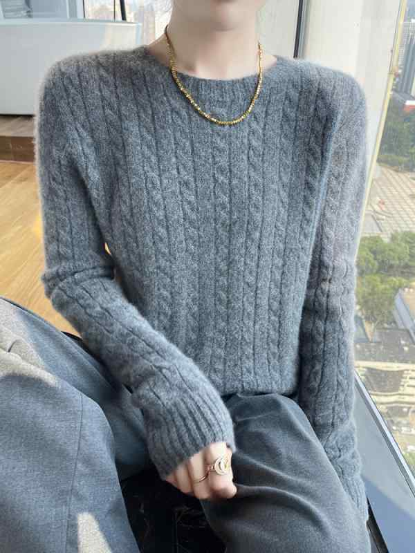 秋冬 レディース セーター ケーブルニット クルーネック ゆったり 羊毛 合わせやすい インナー トップ..
