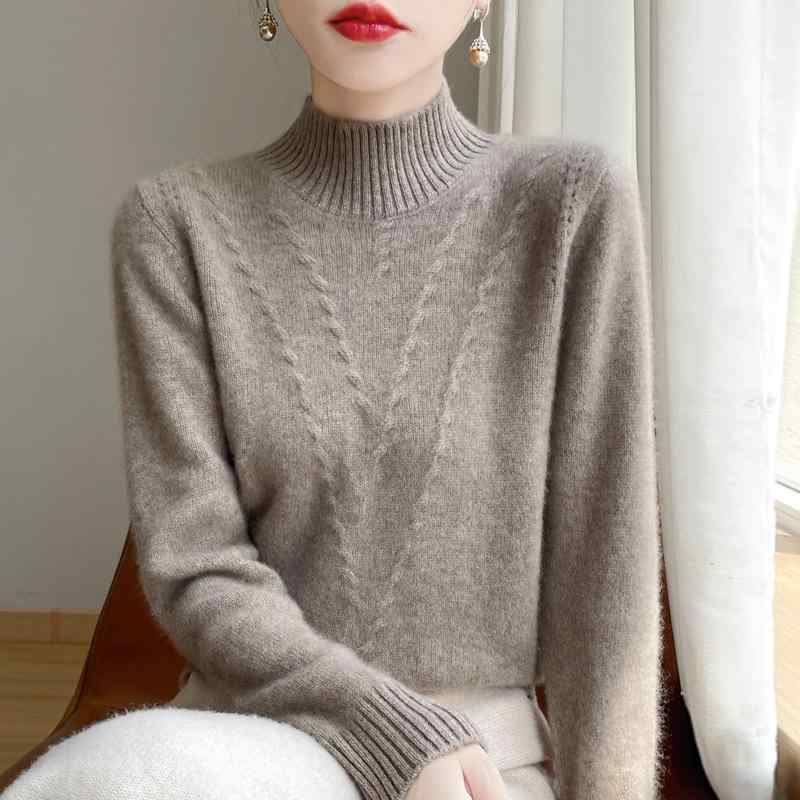 秋冬 レディース セーター ニット ハーフハイネック 厚手 ウール 長袖 プルオーバ...