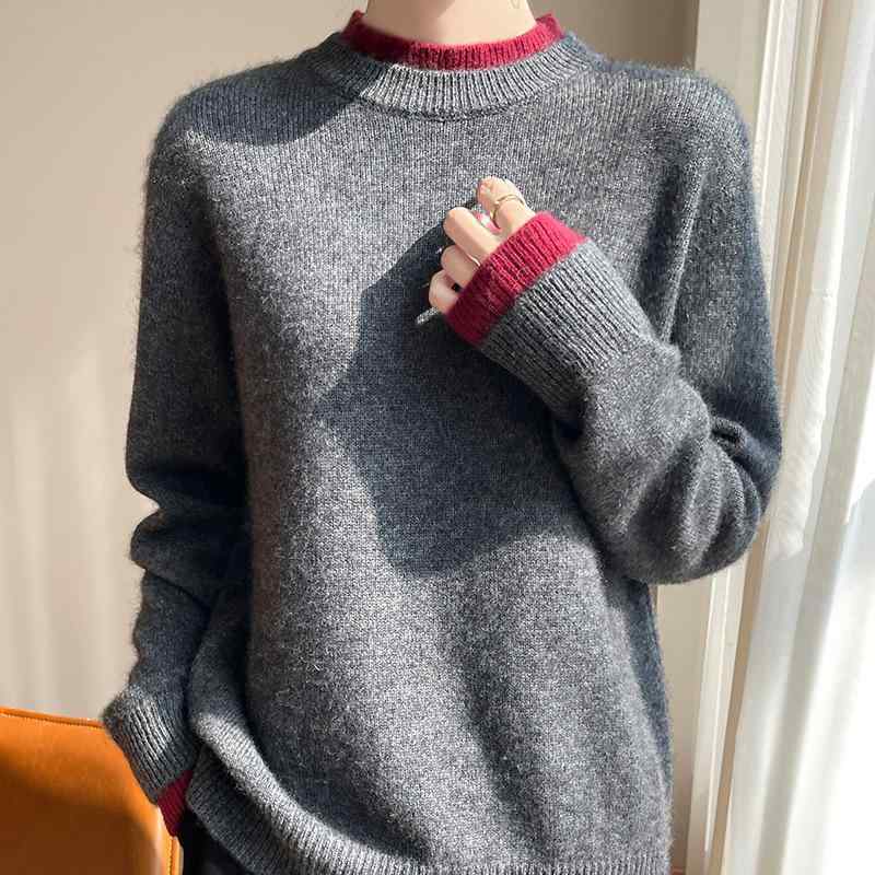Rakuten - 秋冬 レディース 羊毛セーター 純羊毛 ニット インナー 切り替え デザイン 暖か 柔らか 高級感 吸湿速乾 軽量 通勤 通学 部屋着