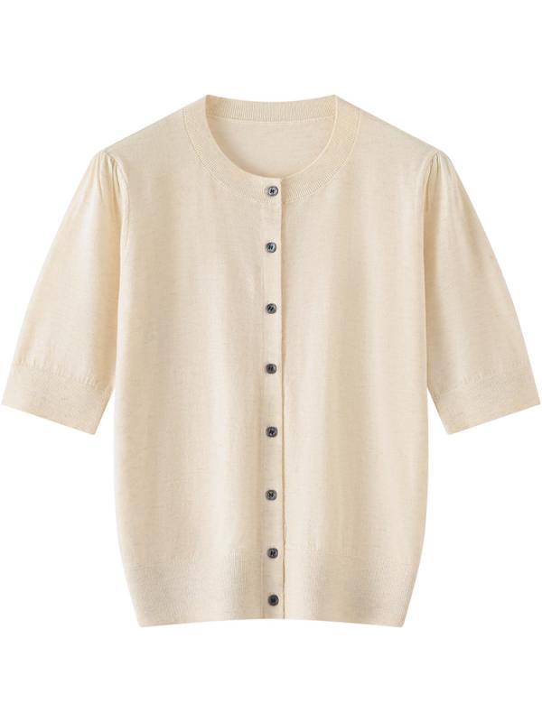 ニットカーディガン レディース 秋冬 半袖 ラウンドネック 五分袖 軽量 吸湿速乾 綿混 切り替えデザイン 通勤 部屋着 レイヤード トップス セーター インナー ユニセックス 柔らかい 肌触り スタイリッシュ 日常使い コーディネート