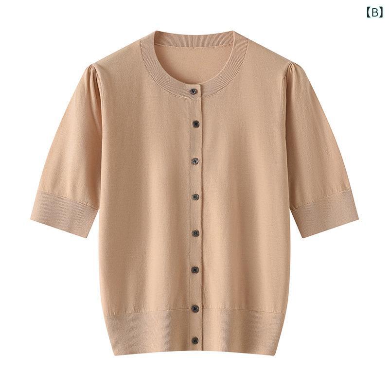 ニットカーディガン レディース 秋冬 半袖 ラウンドネック 五分袖 軽量 吸湿速乾 綿混 切り替えデザイン 通勤 部屋着 レイヤード トップス セーター インナー ユニセックス 柔らかい 肌触り スタイリッシュ 日常使い コーディネート