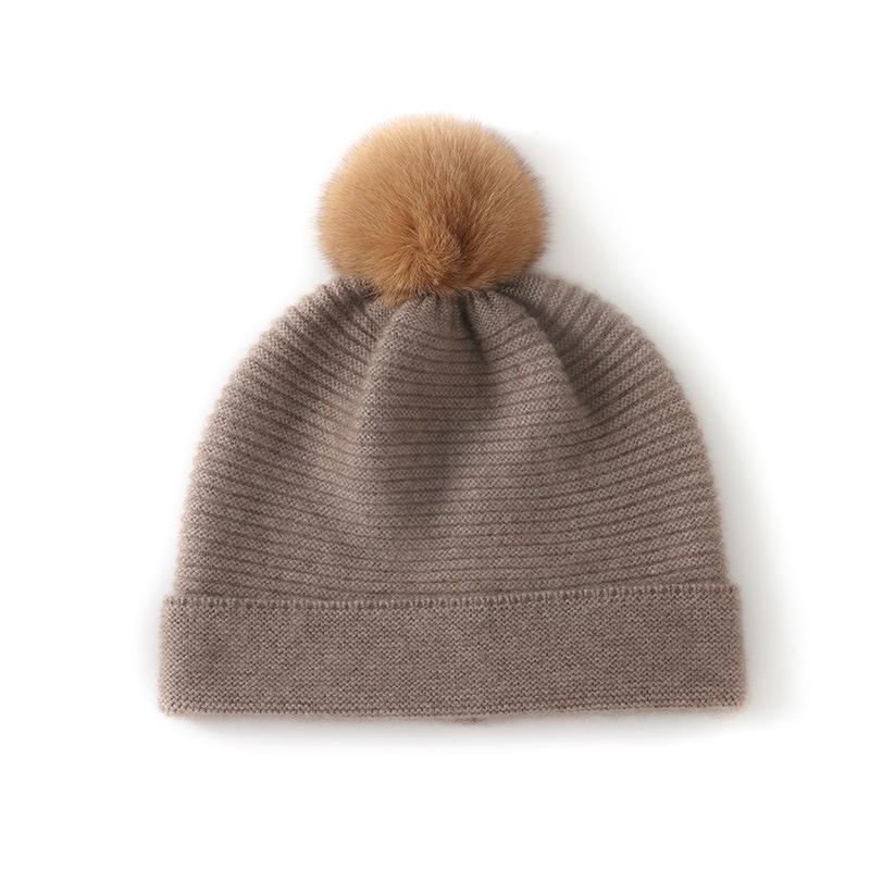 Rakuten - 秋冬 レディース カシミア ニット 耳当て帽 ポンポン ストライプ柄 高級感 暖か アウトドア カジュアル 帽子