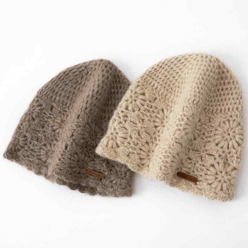 ニット帽 レディース 手編み 春秋 薄型 透かし 毛糸 復古風 暖か 保暖 アーティスティック ニット ベレ..