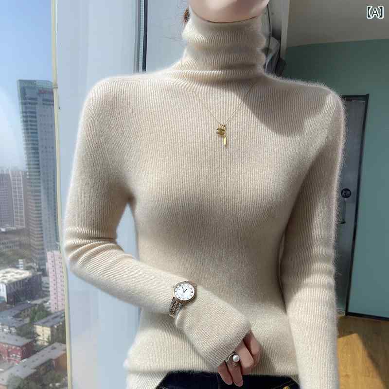 ニットセーター レディース ハイネック スリムフィット カシミヤ プルオーバー シ...