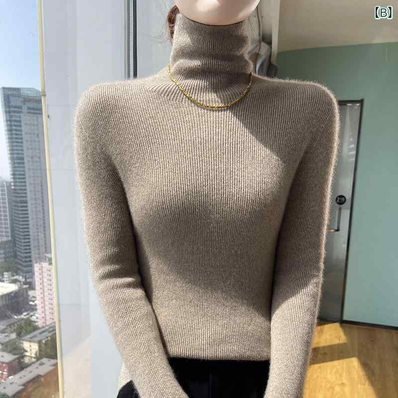 ニットセーター レディース ハイネック スリムフィット カシミヤ プルオーバー シ...