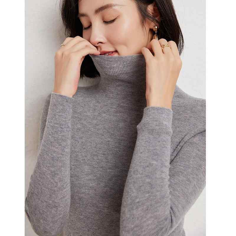 レディース 羊毛 ニットセーター 高め襟 単色 長袖 インナー トップス スリムフィット 通勤 通学 部屋着 接触冷感 吸湿速乾 軽量