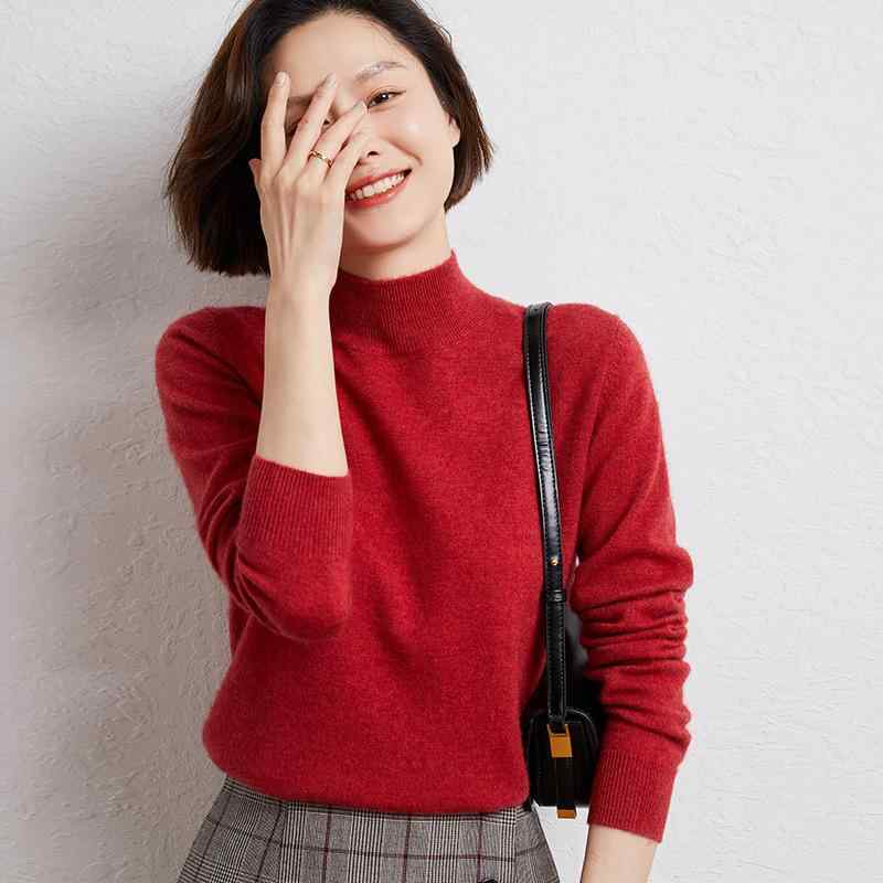 レディース 秋冬 暖か ニット セーター カシミヤ 羊毛 混紡 ハーフハイネック ゆったり オーバーサイズ 無地 プルオーバー インナー ベースレイヤー トップス 針織品